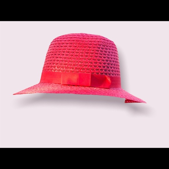 Fedora Raffia Hat Straw Beach Women’s Red Grosgrain Ribbon Vintage Accessory - Picture 5 of 9